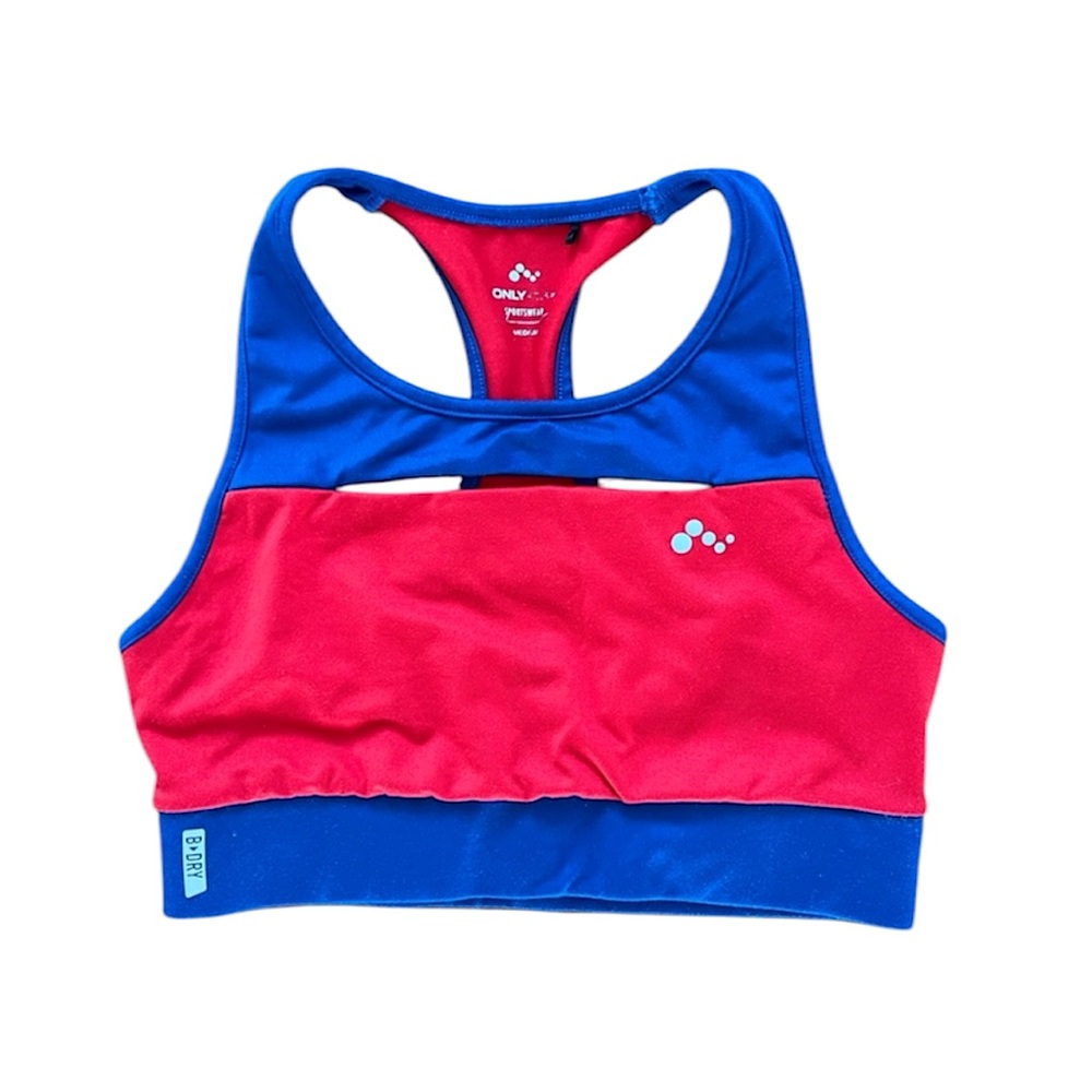 ONLY Play | Sports Bra | Red/Blue Color-block with keyhole details | Size M